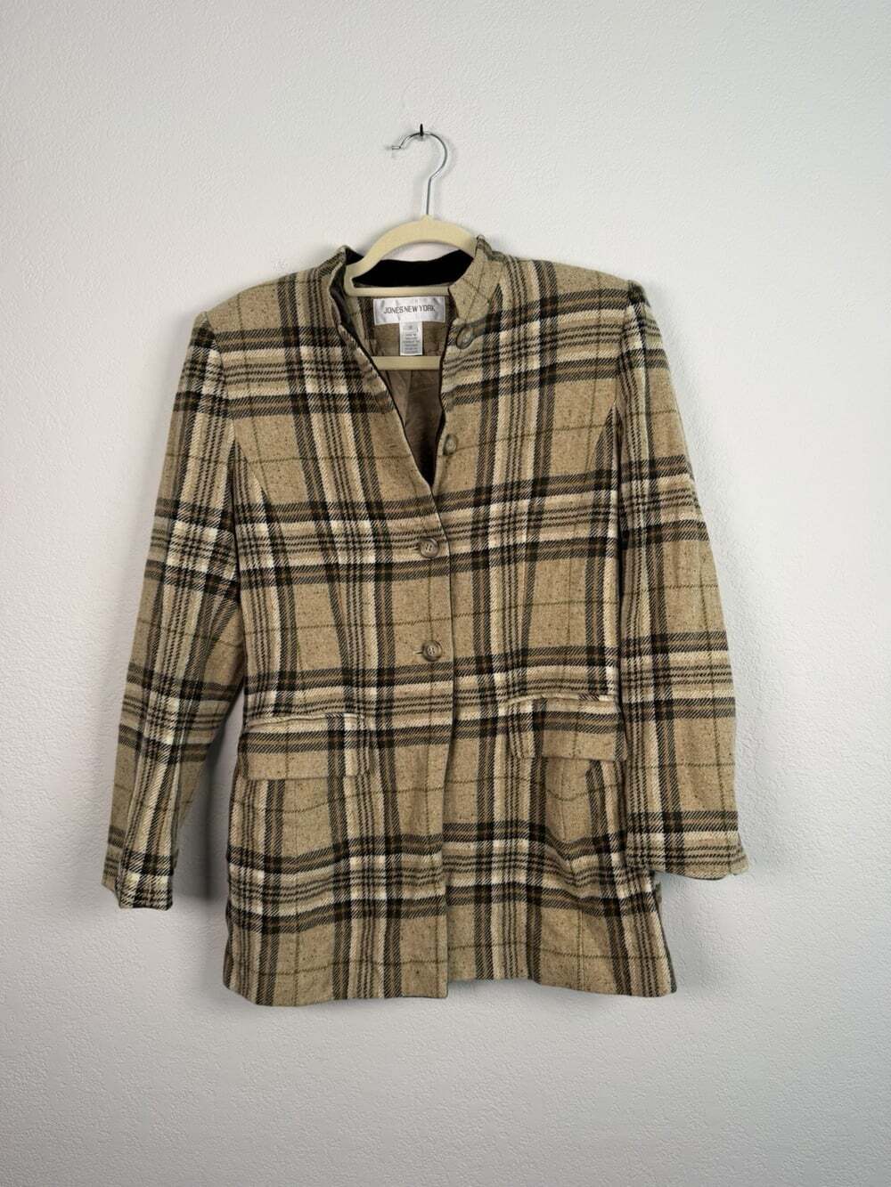 Vintage Jones New York Womens Plaid 100% Lambswool Jacket Blazer Size 8 Preppy